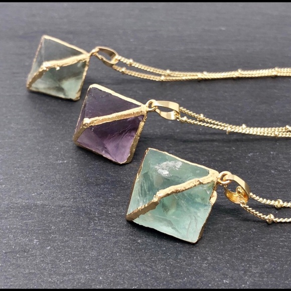 Gold Purple Flourite Crystal Boho Necklace - Picture 2 of 8